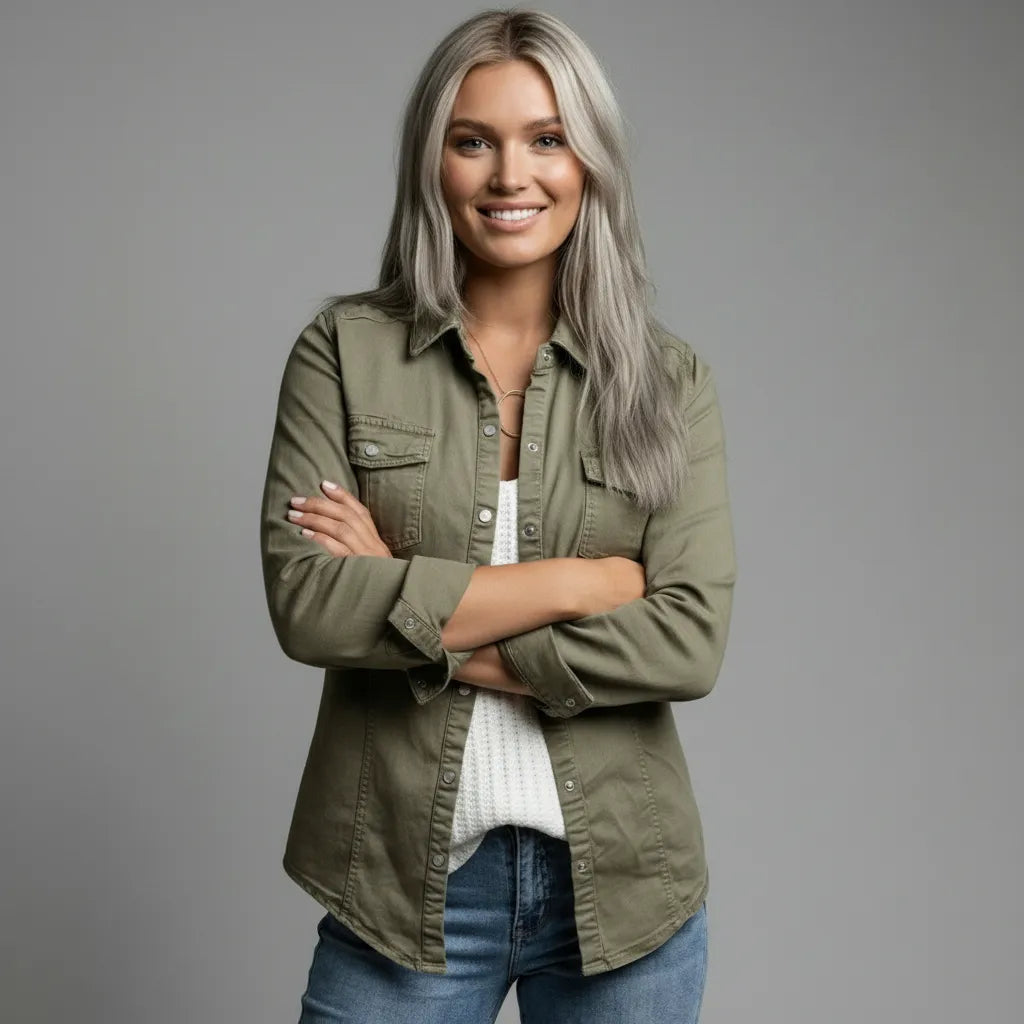 Women's Button-Front Chest Pocket Overshirt