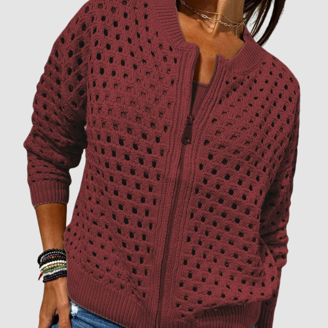 Soft Knitted Zip Cardigan – Relaxed Fit — Burgundy