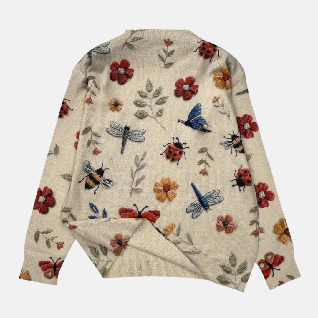 Comfortable Floral Knit Jumper with 3D Detail