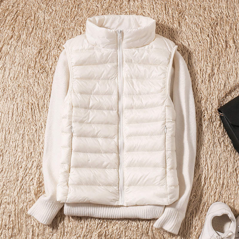 Lightweight Padded Gilet with Stand Collar for Layering Ease — White