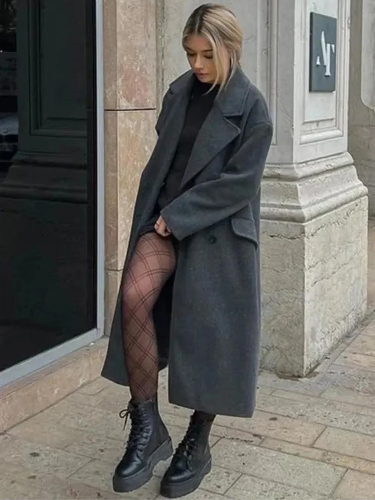Tailored Double-Breasted Trench Coat with Belted Waist