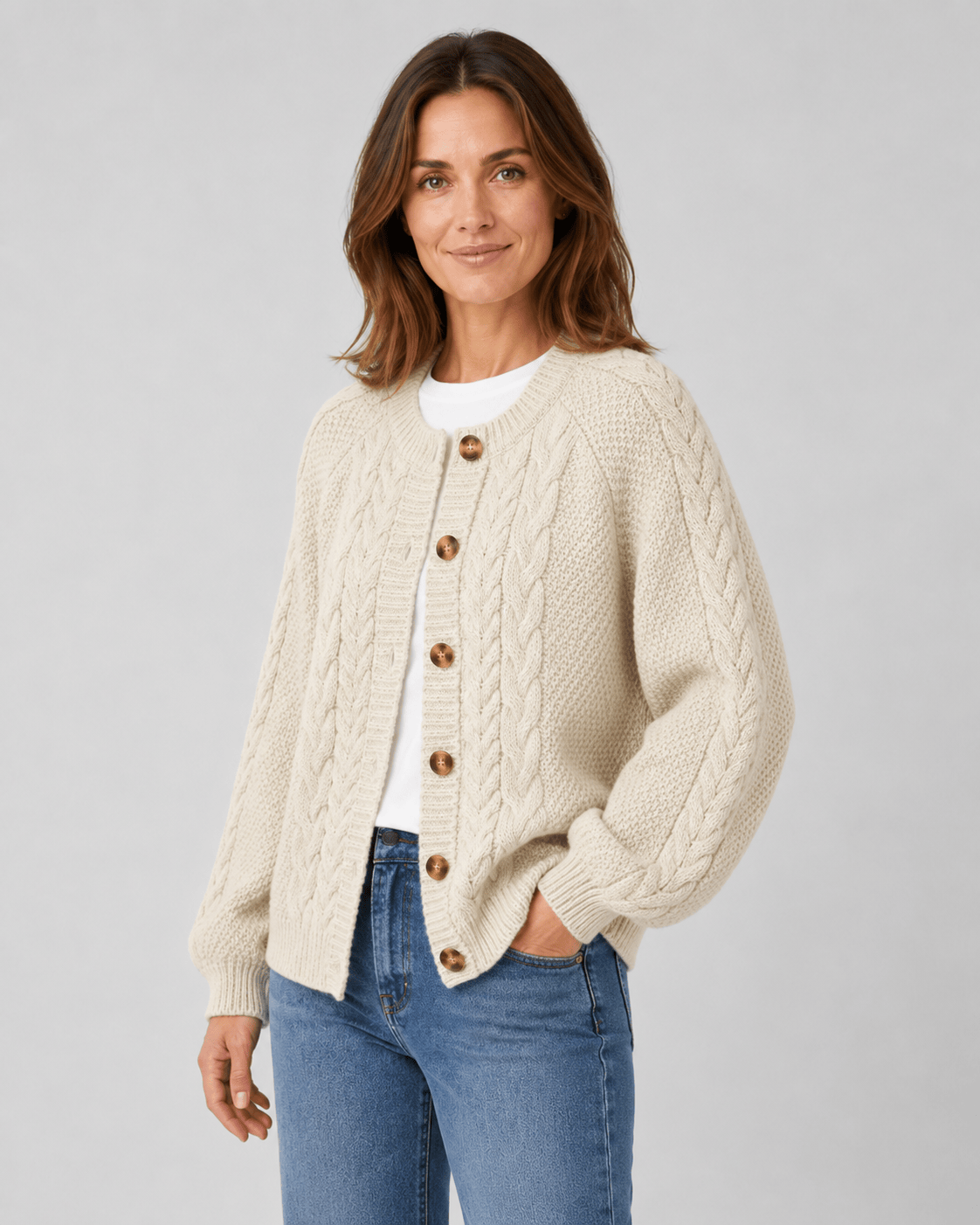 Women's Cable Knit Button Front Cardigan