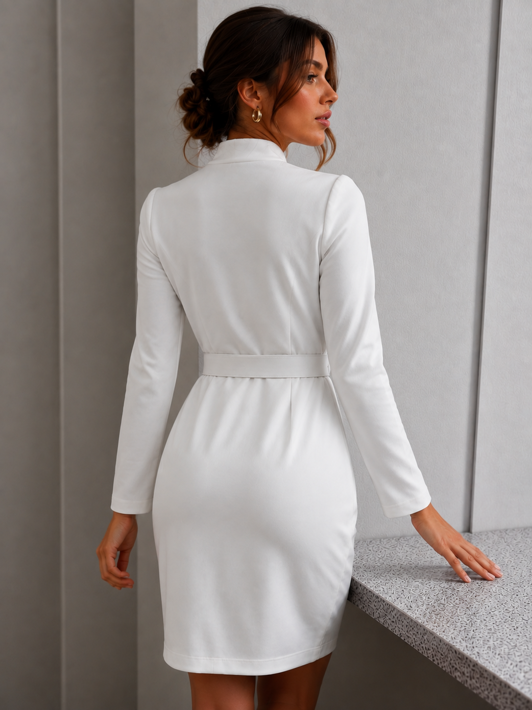 Women's V-Neck Belted Party Midi Dress