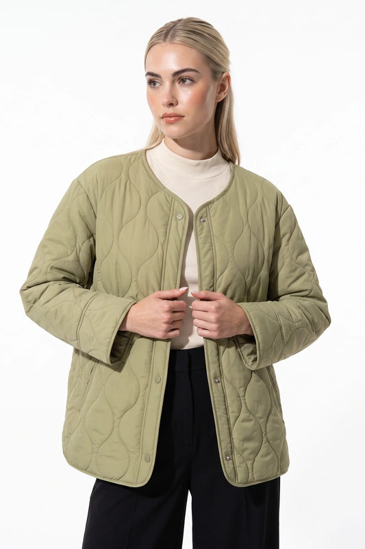 Women's Winter Quilted Jacket with Relaxed Fit — Green
