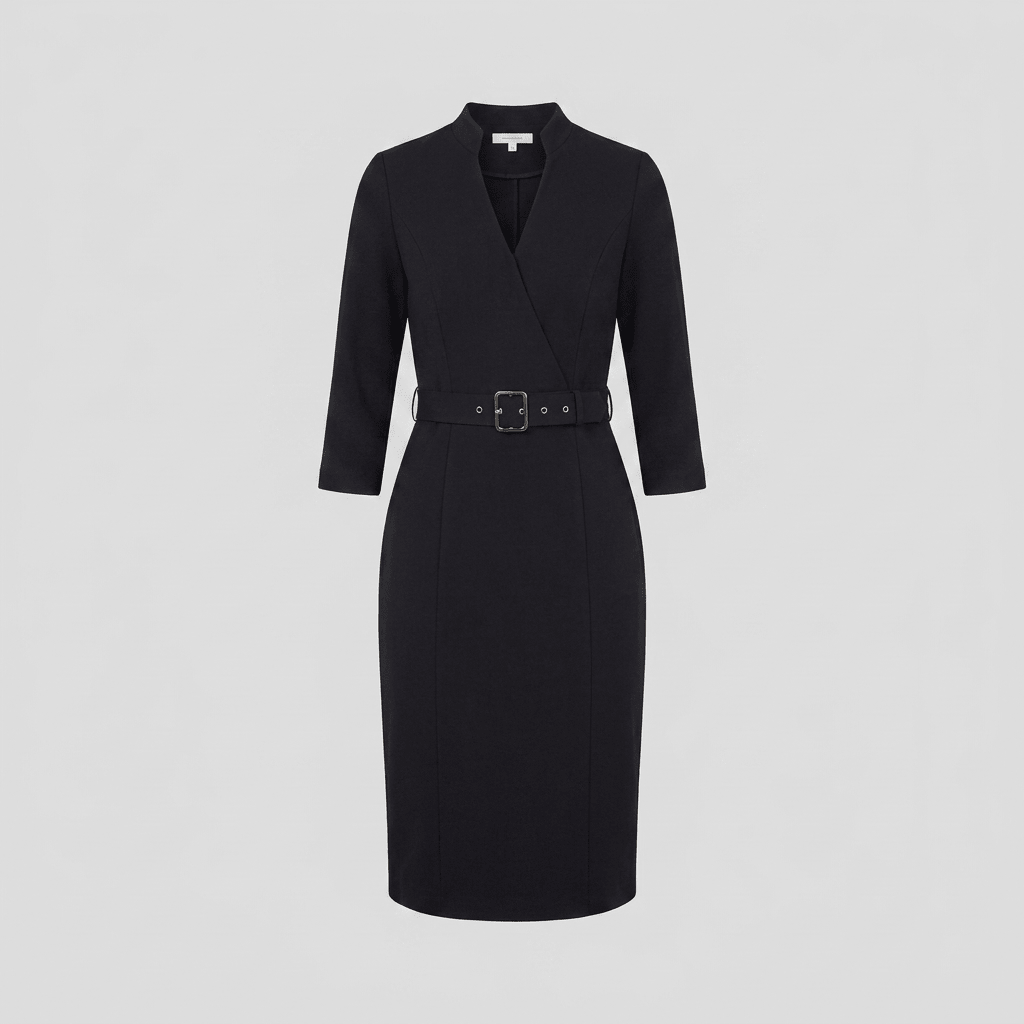 Women's Tailored Knee-Length Belted Dress