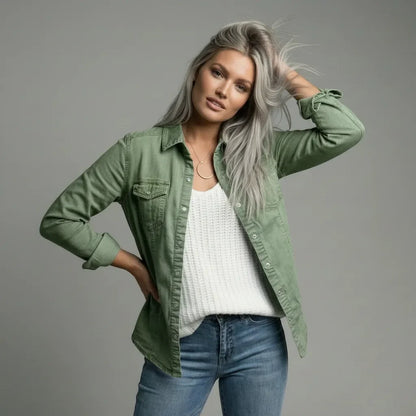 Women's Button-Front Chest Pocket Overshirt