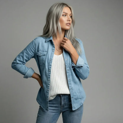 Women's Button-Front Chest Pocket Overshirt