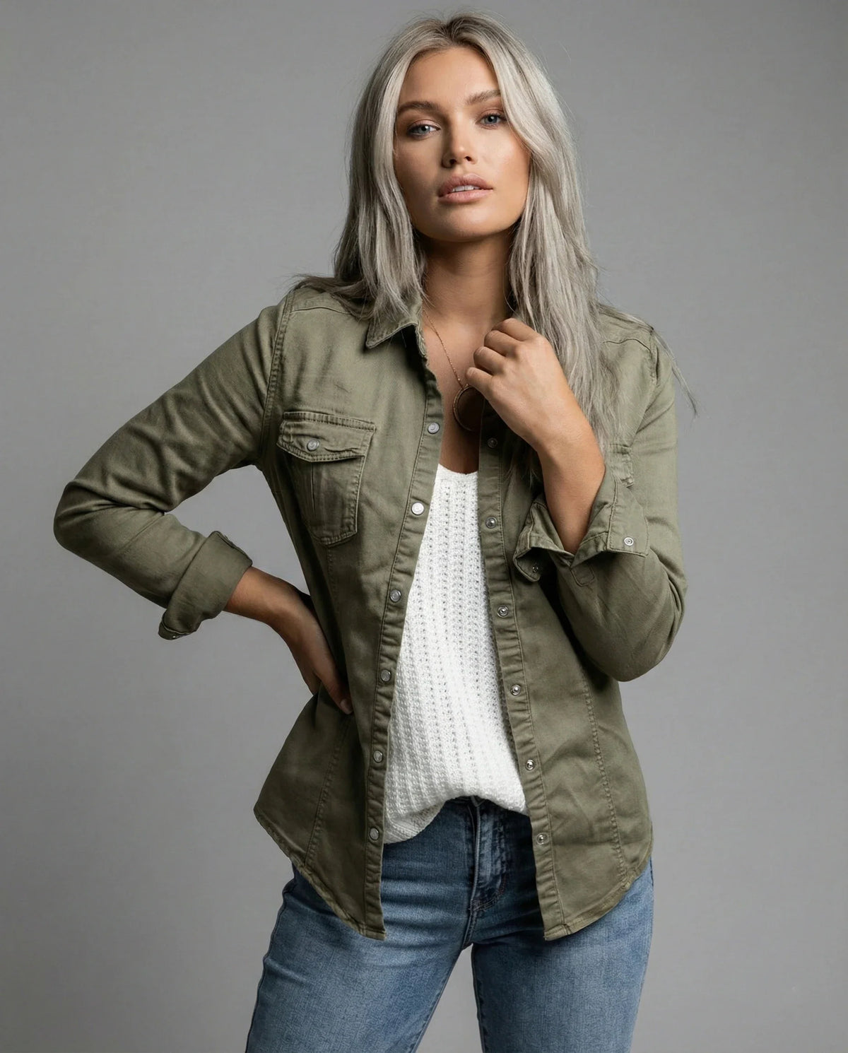 Classic Button-Front Overshirt with Chest Pockets