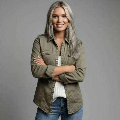 Women's Button-Front Chest Pocket Overshirt