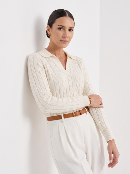 Women's Classic Cable Knit Jumper White — White