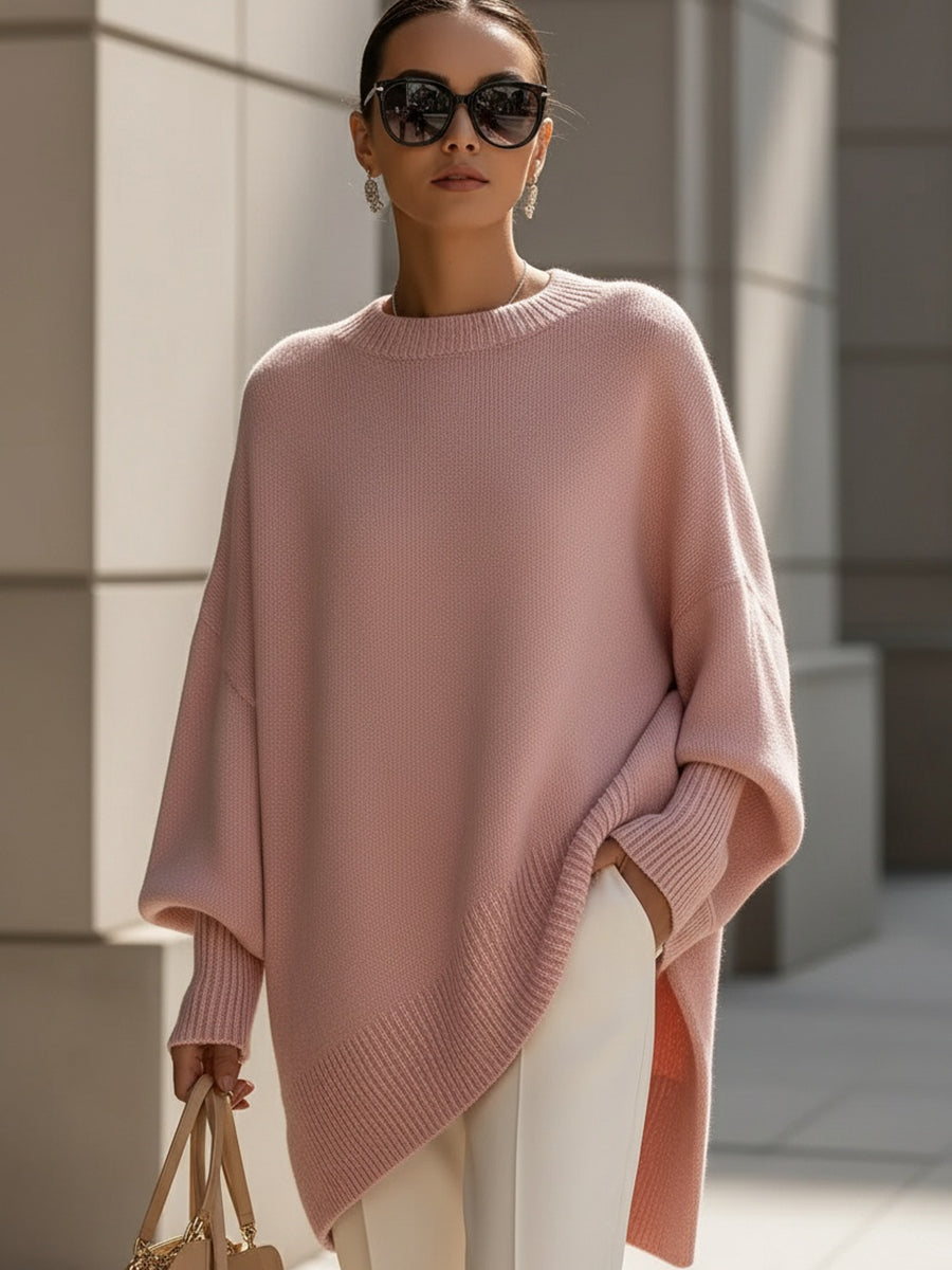 Oversized Wool Blend Jumper with Draped Silhouette — Pink