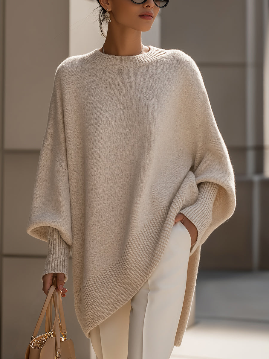 Oversized Wool Blend Jumper with Draped Silhouette — Beige