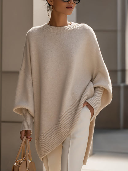 Oversized Wool Blend Jumper with Draped Silhouette — Beige
