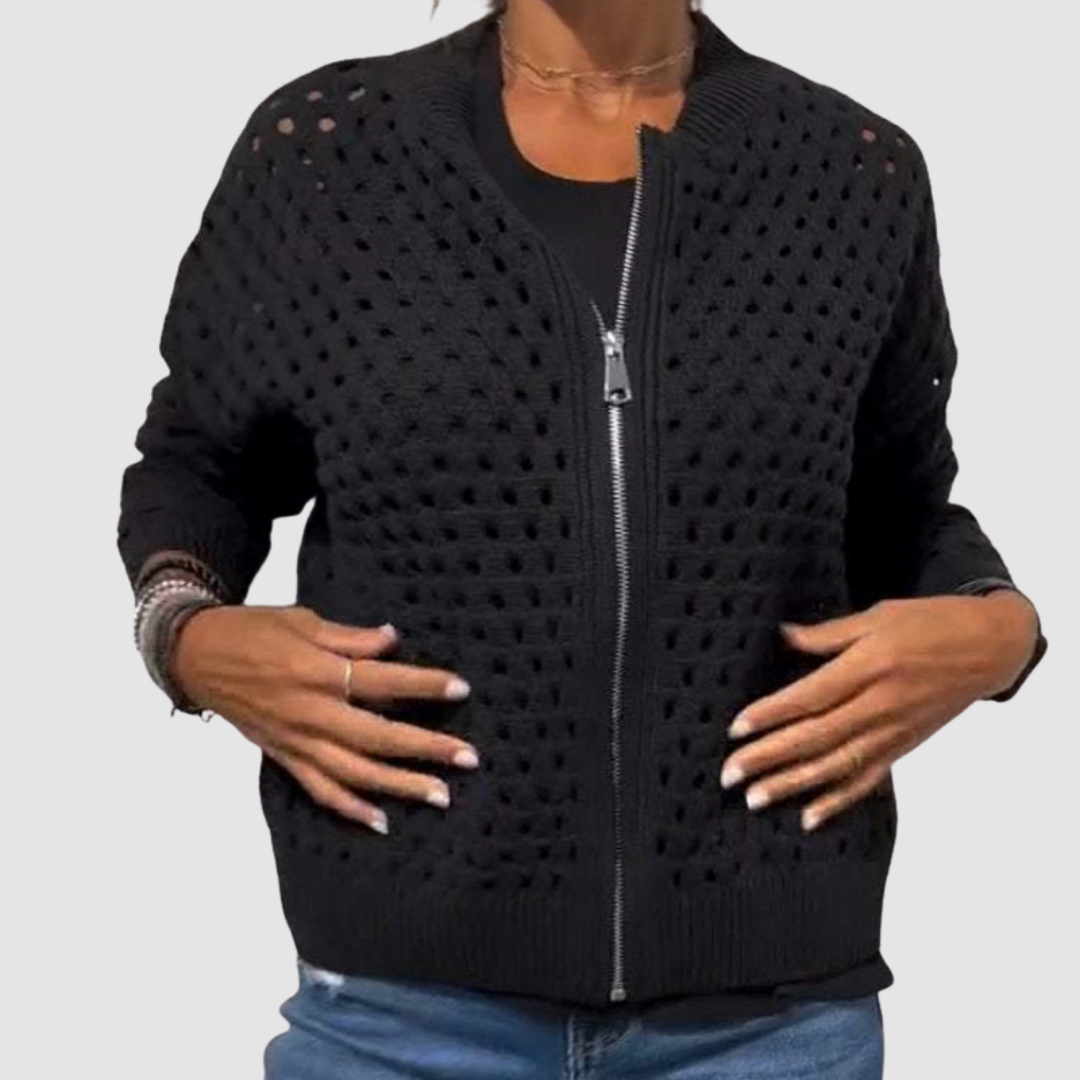 Soft Knitted Zip Cardigan – Relaxed Fit — Black