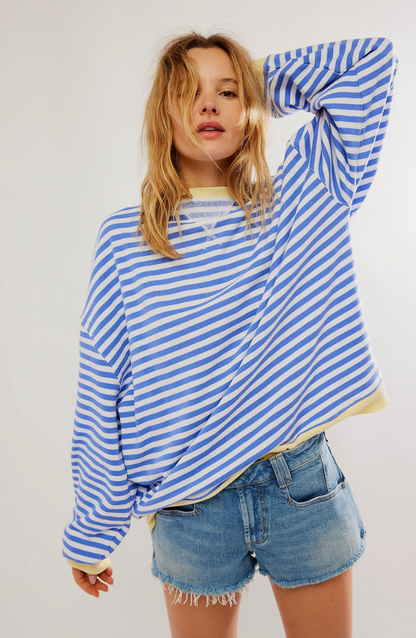 Striped Oversized Knit Jumper for Effortless Everyday Style — Sky Blue