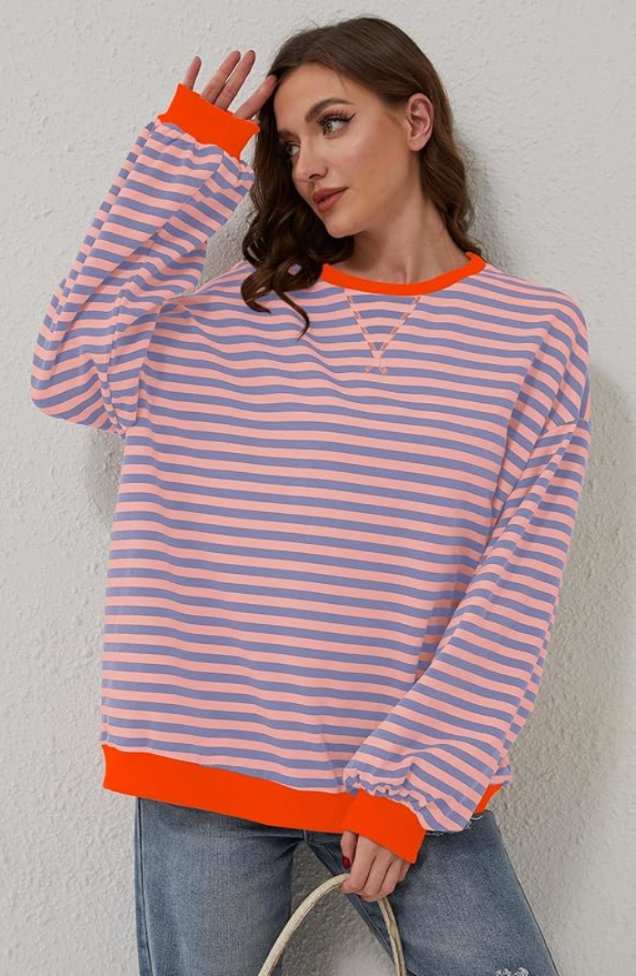 Striped Oversized Knit Jumper for Effortless Everyday Style — Orange & Blue