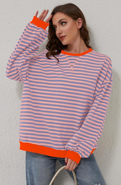 Striped Oversized Knit Jumper for Effortless Everyday Style — Orange & Blue