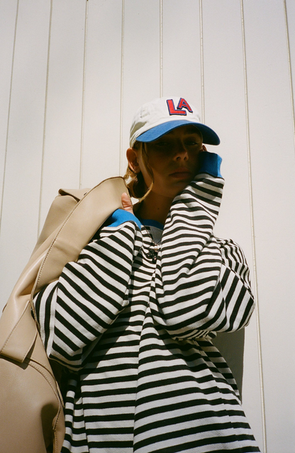 Striped Oversized Knit Jumper for Effortless Everyday Style — Blue & Black