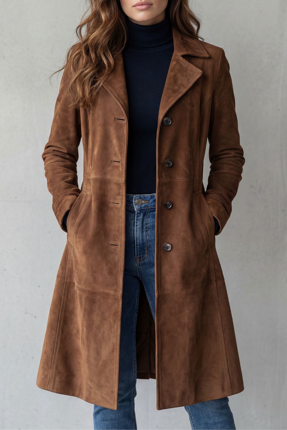 Longline Tailored Coat with Notched Lapel — Brown