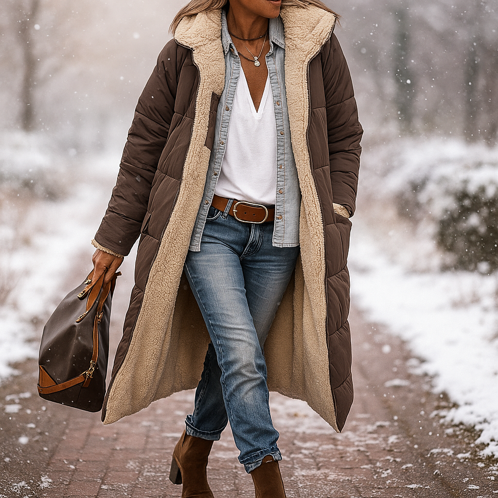Long Padded Coat with Soft Lining for Everyday Warmth