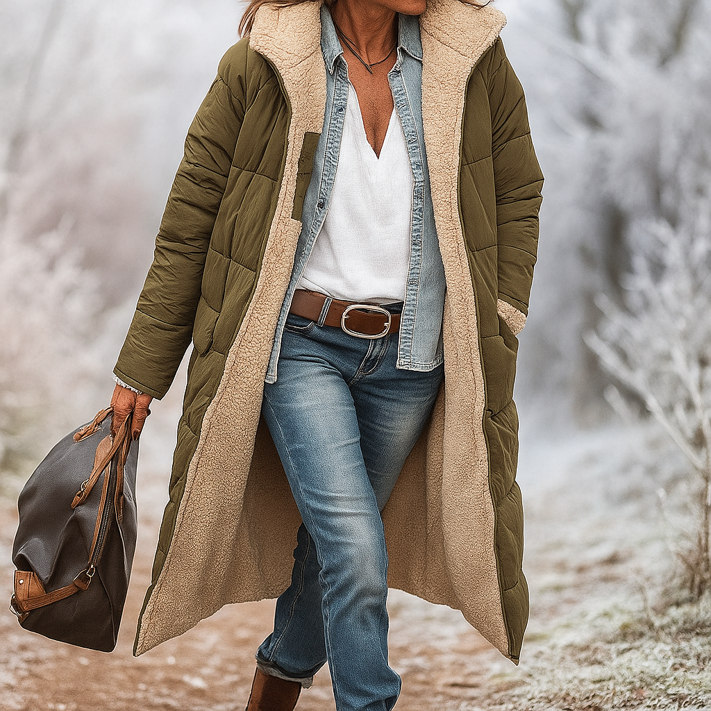 Long Padded Coat with Soft Lining for Everyday Warmth