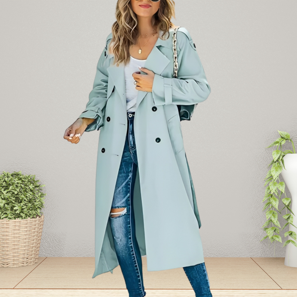 Women's Double-Breasted Mid-Season Trench Coat — Light Blue