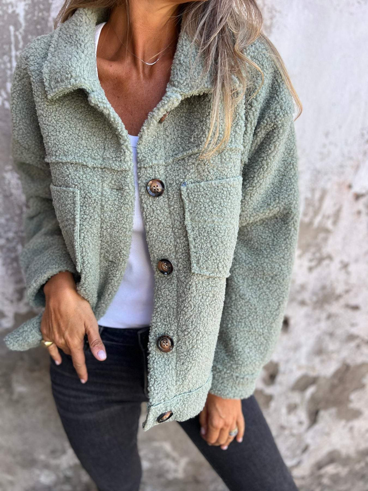 Cosy Relaxed Fit Casual Jacket with Pockets — Green