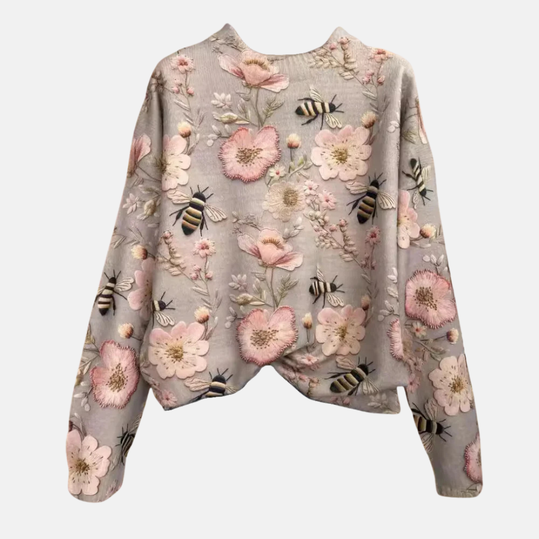 Comfortable Floral Knit Jumper with 3D Detail — Style B
