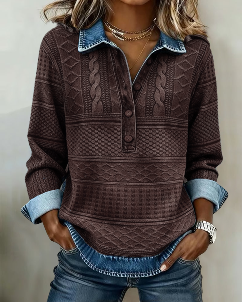 Women's Cable Knit Button Jumper — Brown