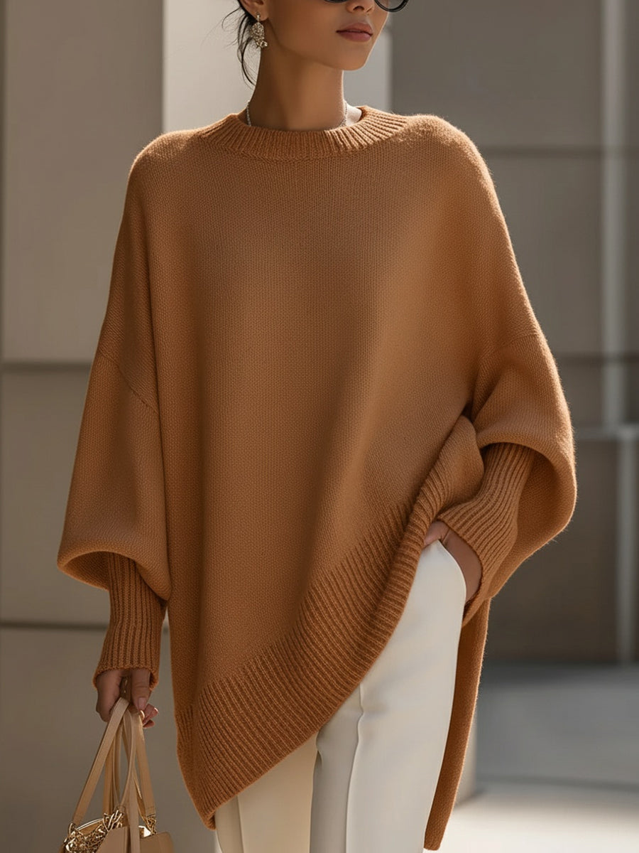 Oversized Wool Blend Jumper with Draped Silhouette — Brown