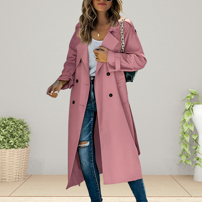 Women's Double-Breasted Mid-Season Trench Coat — Pink