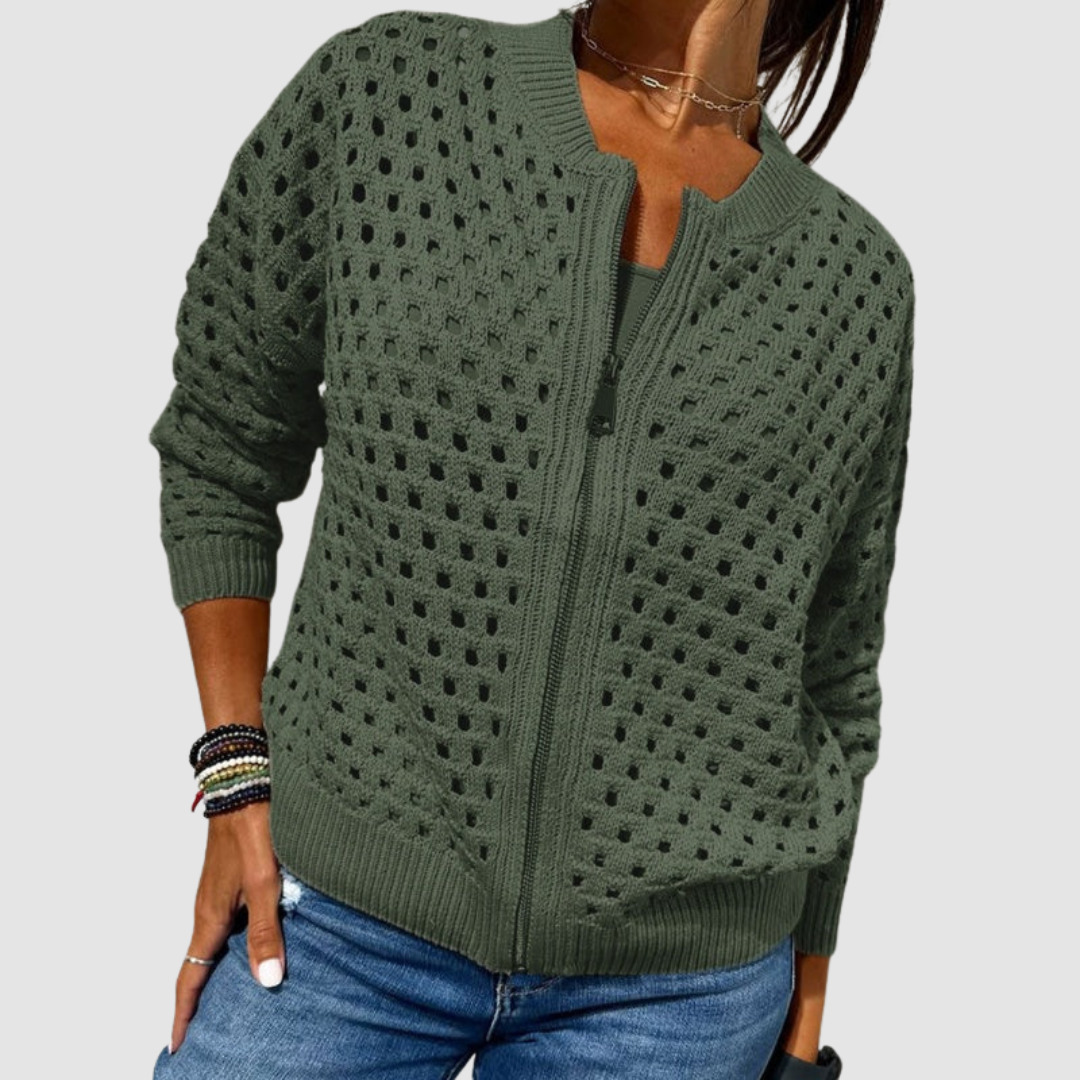 Soft Knitted Zip Cardigan – Relaxed Fit — Green