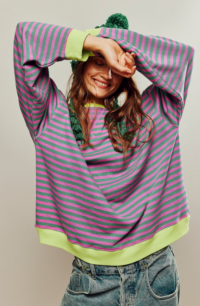 Striped Oversized Knit Jumper for Effortless Everyday Style — Green & Pink