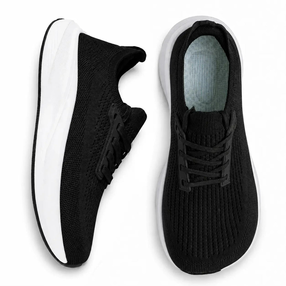 Knit Walking Shoes with Spacious Toe Box — Black