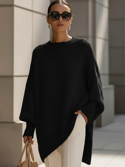 Oversized Wool Blend Jumper with Draped Silhouette — Black