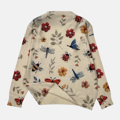 Comfortable Floral Knit Jumper with 3D Detail