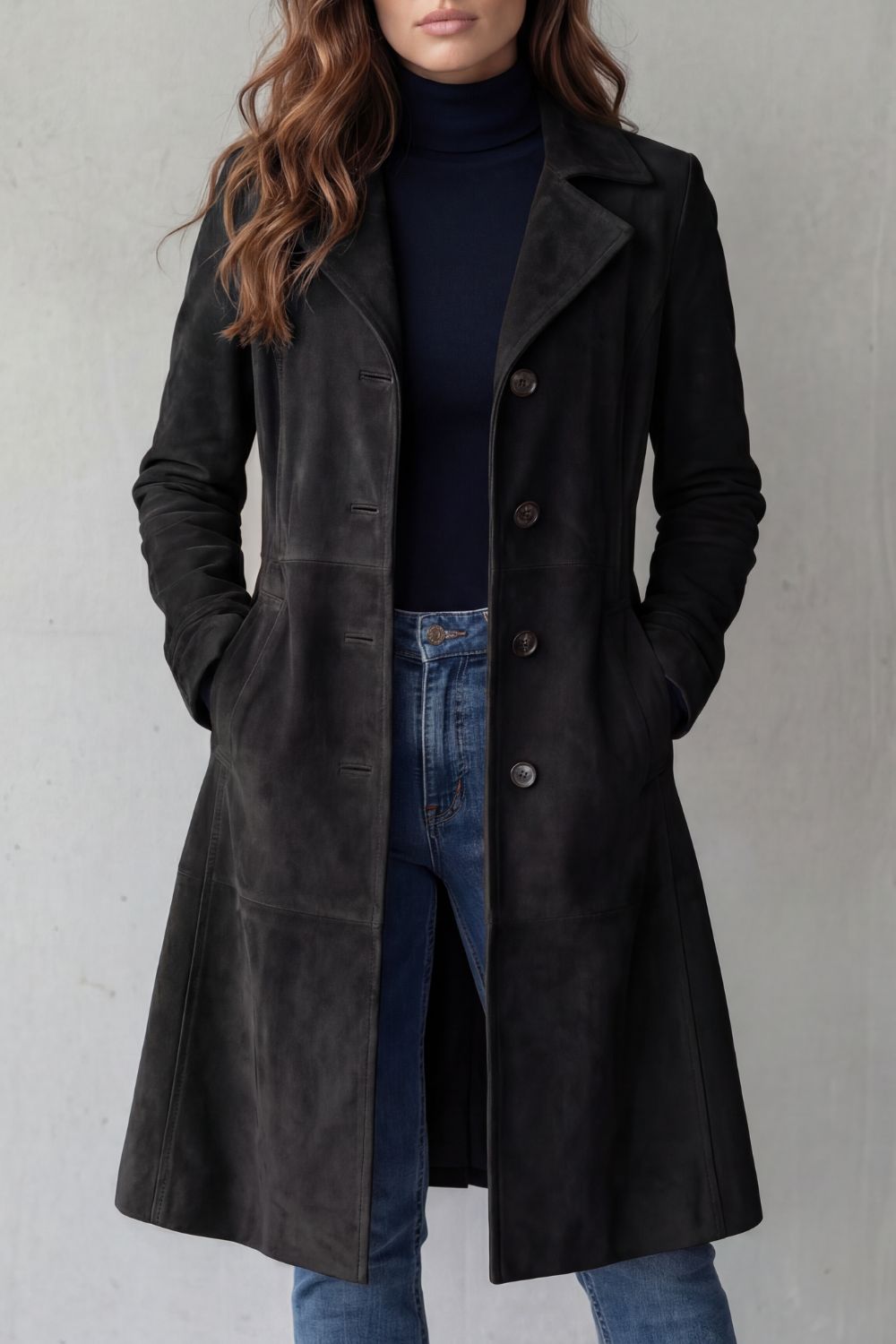 Longline Tailored Coat with Notched Lapel — Black