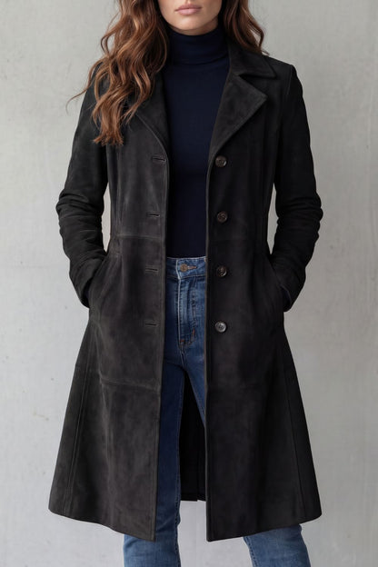 Longline Tailored Coat with Notched Lapel — Black