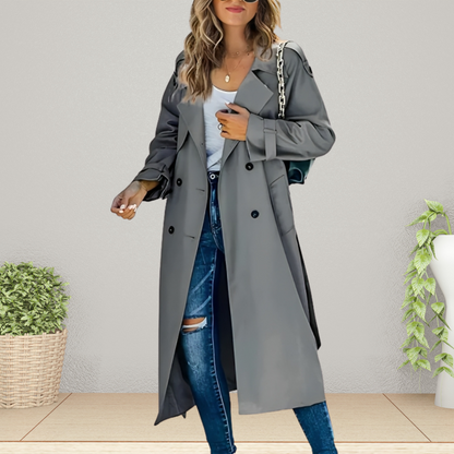 Women's Double-Breasted Mid-Season Trench Coat — Grey
