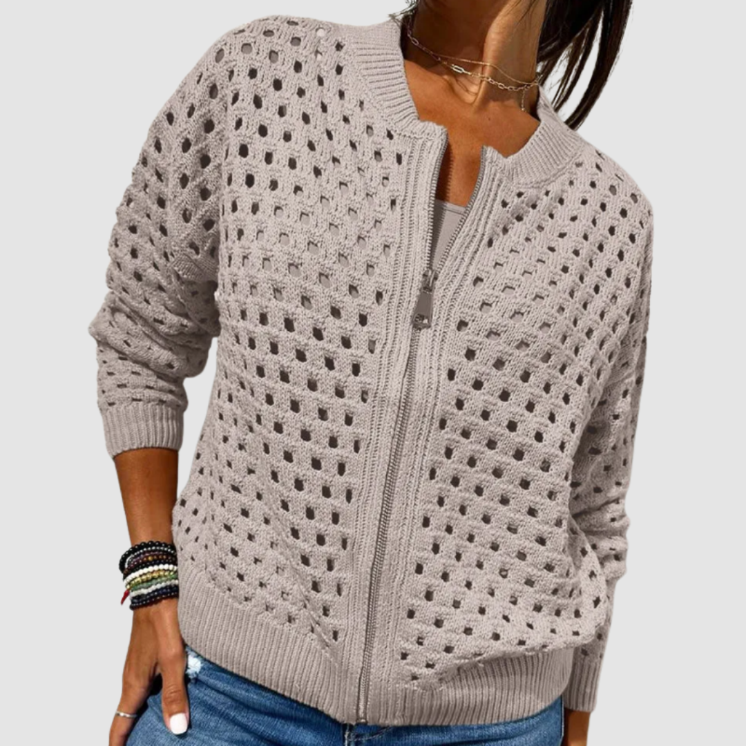 Soft Knitted Zip Cardigan – Relaxed Fit — Khaki