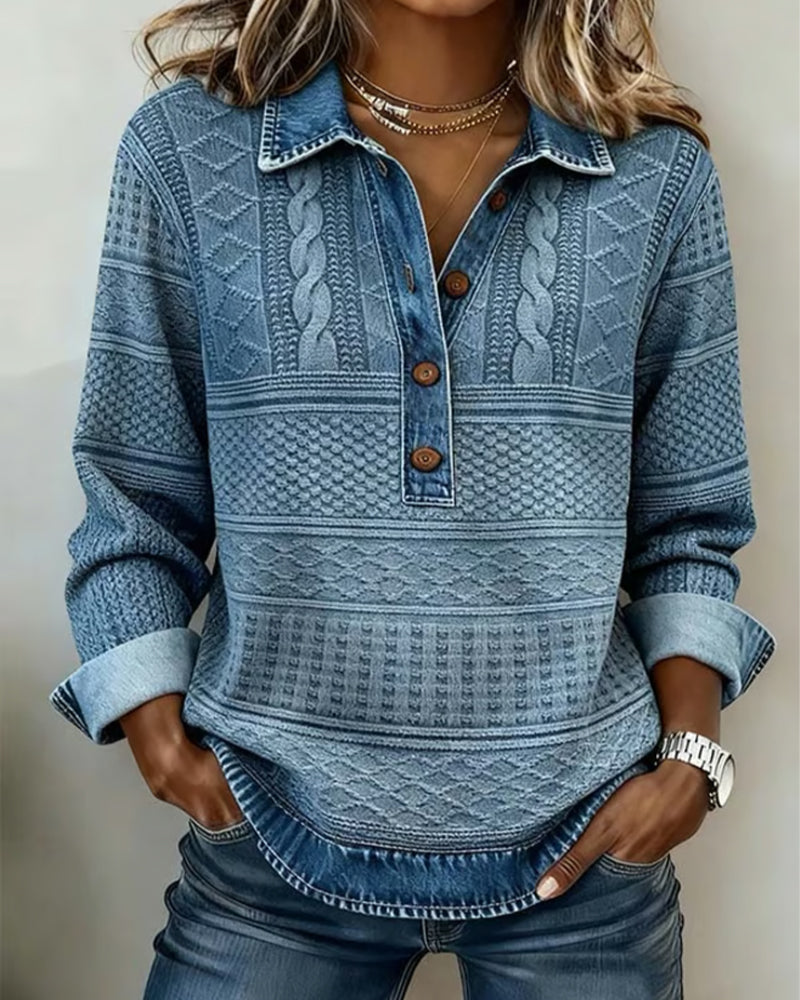 Women's Cable Knit Button Jumper — Blue