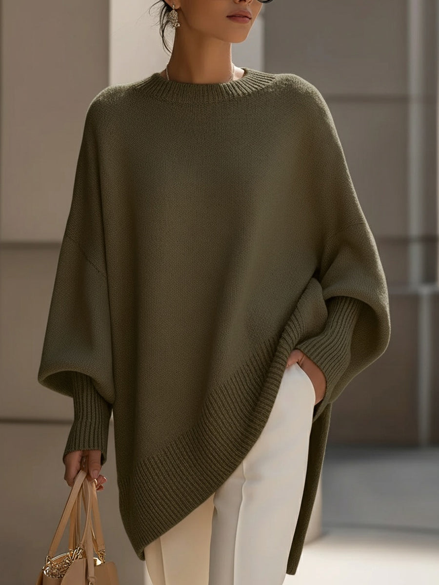 Oversized Wool Blend Jumper with Draped Silhouette — Olive Green