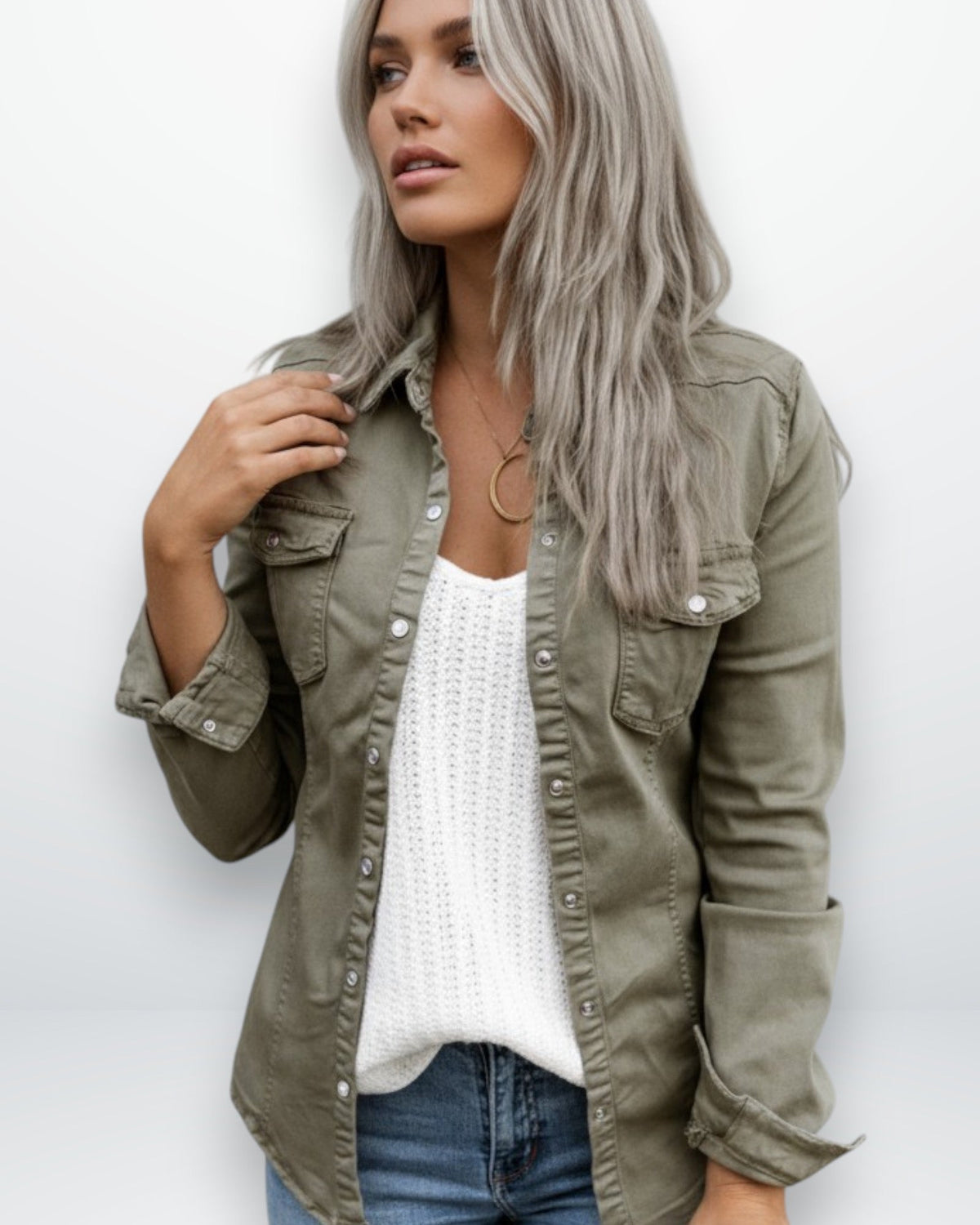 Women's Button-Front Chest Pocket Overshirt