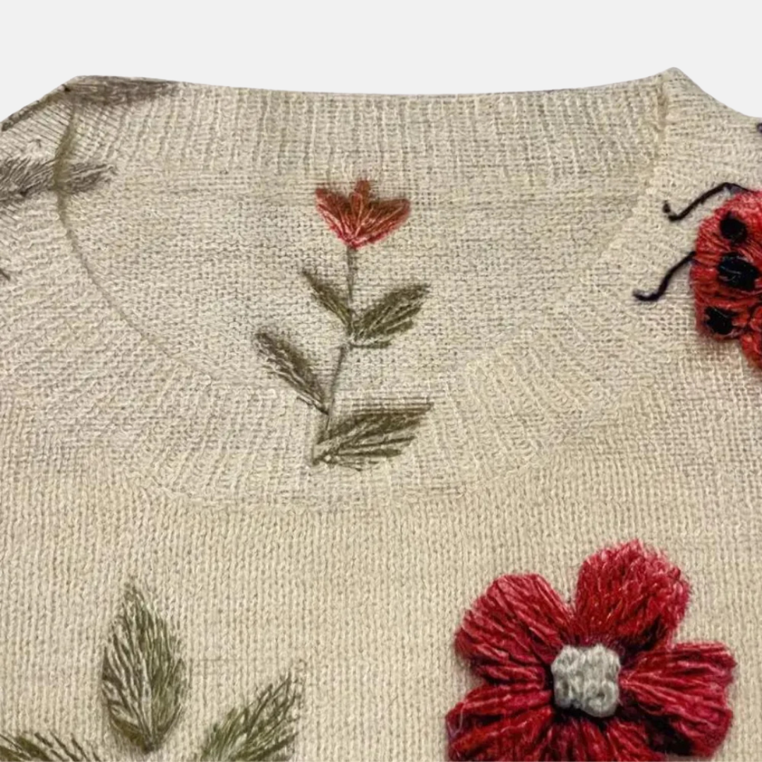Comfortable Floral Knit Jumper with 3D Detail