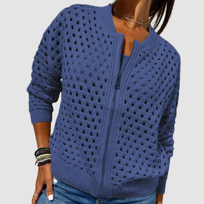 Soft Knitted Zip Cardigan – Relaxed Fit — Blue
