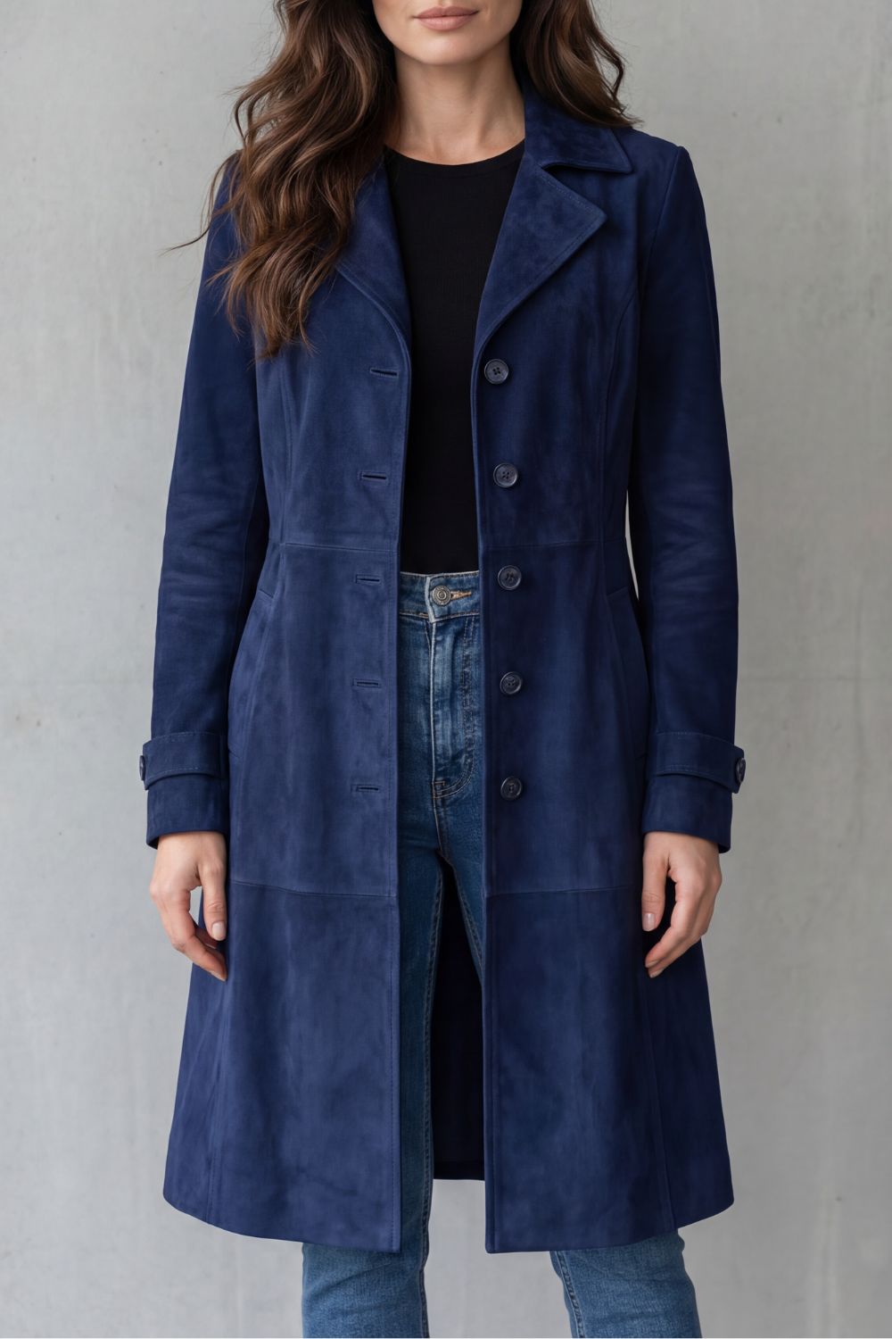 Longline Tailored Coat with Notched Lapel — Navy