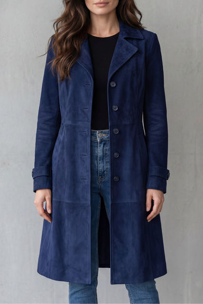 Longline Tailored Coat with Notched Lapel — Navy