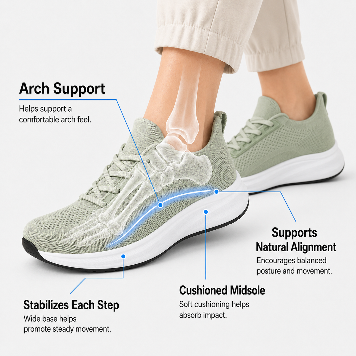 Knit Walking Shoes with Spacious Toe Box