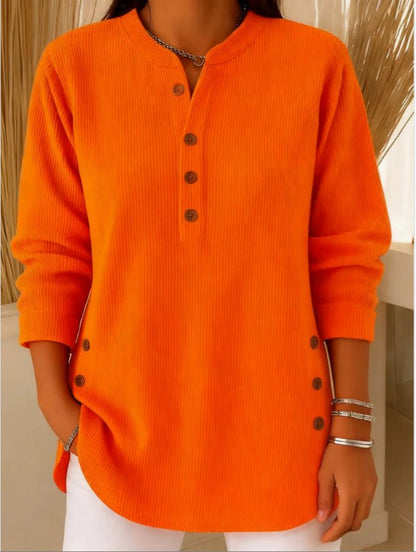 Longline Henley Ribbed Tunic Top for Everyday Comfort — Orange