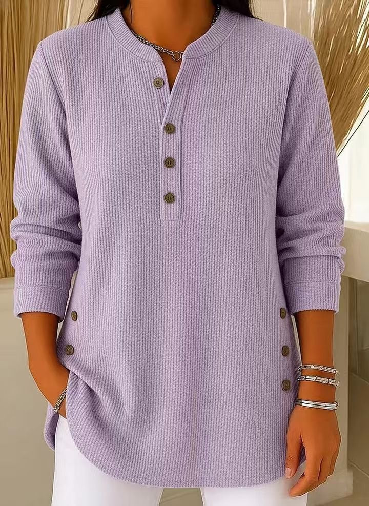 Longline Henley Ribbed Tunic Top for Everyday Comfort — Lavender